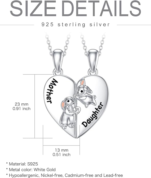 OCJ Mother Daughter Matching Necklaces 925 Sterling Silver Animals Matching Necklace for Mom Daughter 2 Pcs Matching Heart Pendant Birthday Mothers Day Gifts for Mom and Daughter