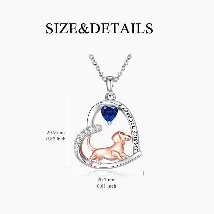 Dachshund Necklace 925 Sterling Silver Dachshund Birthstone Pendant Cute Animal Puppy Dog Dachshund Jewelry Gifts for Women Dachshund Lover