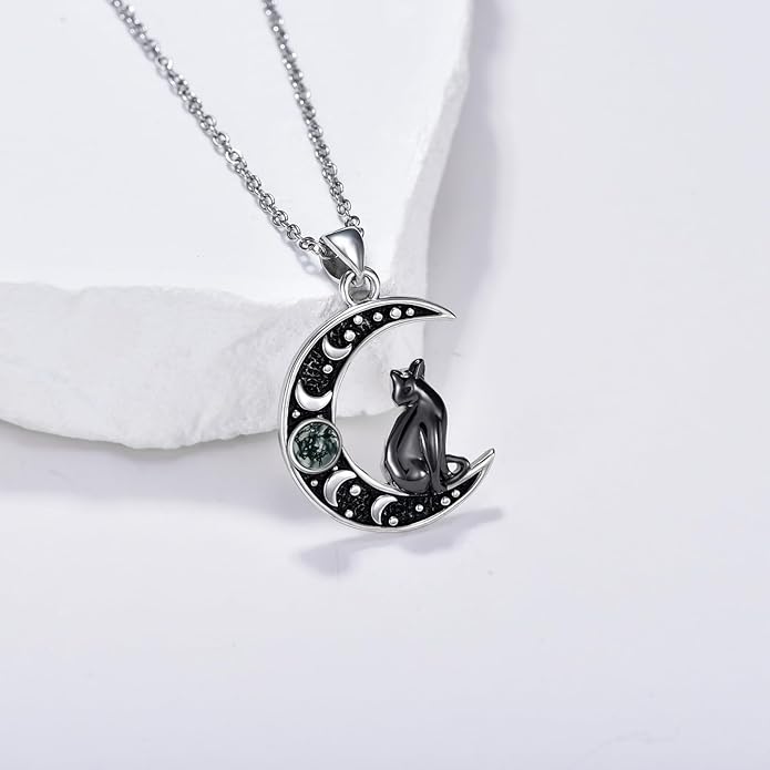 Witch Necklace 925 Sterling Silver Pentagram Triple Moon Pentacle Pendant Wiccan Pagan Jewelry Witchy Gifts for Women