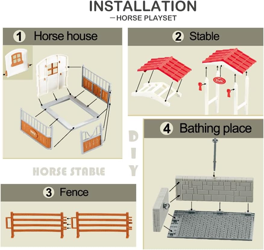 Peagrav Horse Stable Playset with Rider, Wash Area, Fence & Animal Figures - Gifts for Girls & Boys Aged 3-8