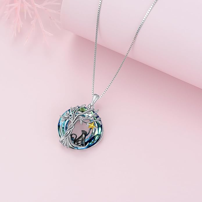 TOUPOP Tree of Life Animal Necklace 925 Sterling Silver Crystal/Abalone Shell Animal Pendant Jewelry Birthday Mothers Day Gifts for Women Mom Wife Her