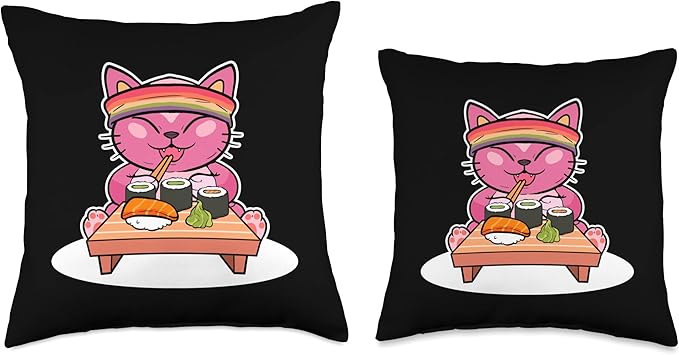 Sushi Cat Anime Figure LGBT Pride Month Cats Gay LGBTQ Manga Throw Pillow