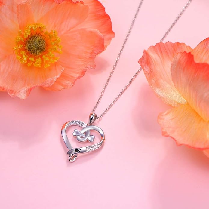 Paw Print Necklace Cat Puppy Paw Earrings Sterling Silver Hypoallergenic Dog Paw and Bone Friendship Cubic Zirconia Paw Set for Women Teen Girls