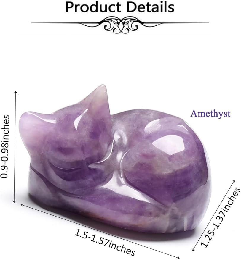 Top Plaza 1.6" Amethyst Cat Crystal Statue Cute Sleeping Cat Figurine Polished Carved Gemstones Sculpture Home Office Desk Decor Balancing Meditation Crystal Gifts for Women Cat Lover