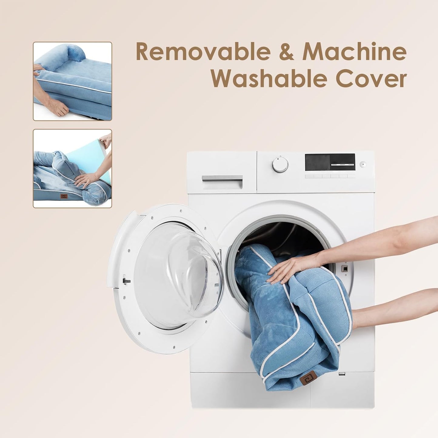 EHEYCIGA Orthopedic Dog Bed for Medium Dogs, Waterproof Memory Foam Medium Dog Beds with Sides, Non-Slip Bottom and Egg-Crate Foam Pet Couch Bed with Washable Removable Cover, Washed Blue