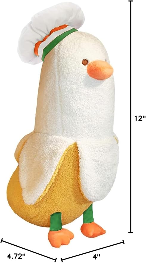 PEACH CAT Cute Banana Duck Stuffed Animal Long Banana Chef Duck Plush Pillow for Girls and Boys White 12"