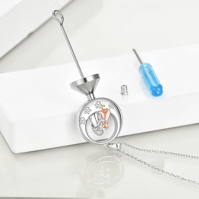 TIGER RIDER Sterling Silver Dog/Cat Urn Necklace for Ashes Dog/Cat Memorial Keepsake Cremation Jewelry Gifts for Women Pet Lovers