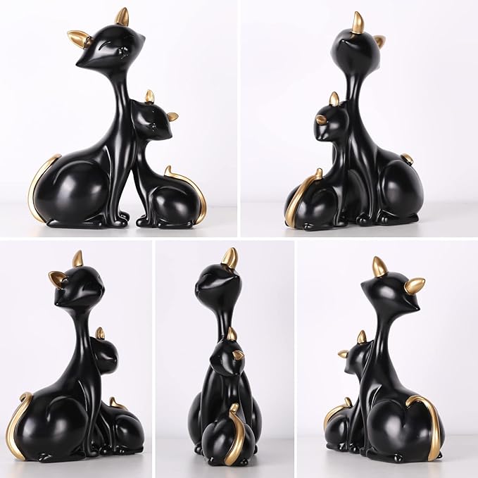 SHENGTIAN Cat Statue, Home Decor Mini Cat Figurines, Room Decor Matt Ceramic Small Cat Figurine, Give Cat Figurines for Cat Lovers (Black)
