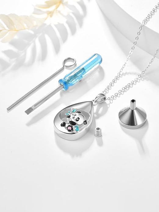 TANGPOET Teardrop Ashes Necklace 925 Sterling Silver Urn Necklace, Cremation Jewellery for Ashes Pendant, Gifts for Women Ladies, with Funnel Filler Kit