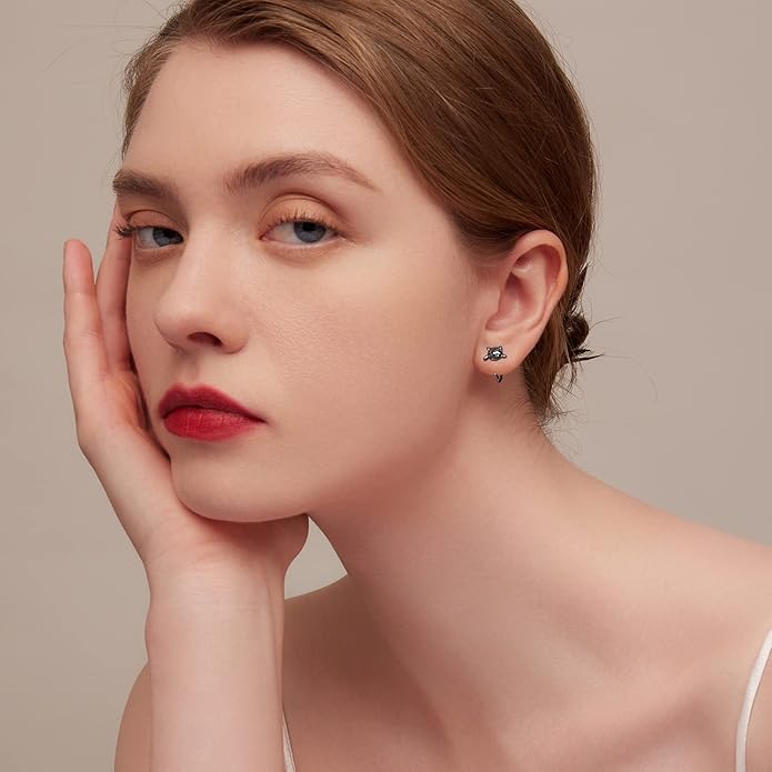 BISAER 925 Sterling Silver Half Huggie Hoop Earrings Cute Cat Dog Panda Animal Earrings for Women Jewelry Gifts