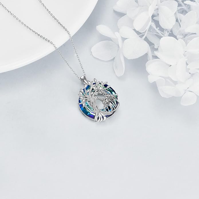 TOUPOP Tree of Life Animal Necklace 925 Sterling Silver Crystal/Abalone Shell Animal Pendant Jewelry Birthday Mothers Day Gifts for Women Mom Wife Her
