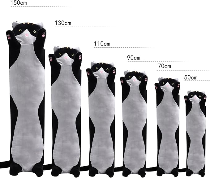 shangman Lovely Plush Cat Doll Cute Cartoon Soft Stuffed Kitten Pillow Long Throw Sleeping Pillow Doll Toy Valentines Day Gift for Kids Girlfriend (Black, 130cm/51.1in)