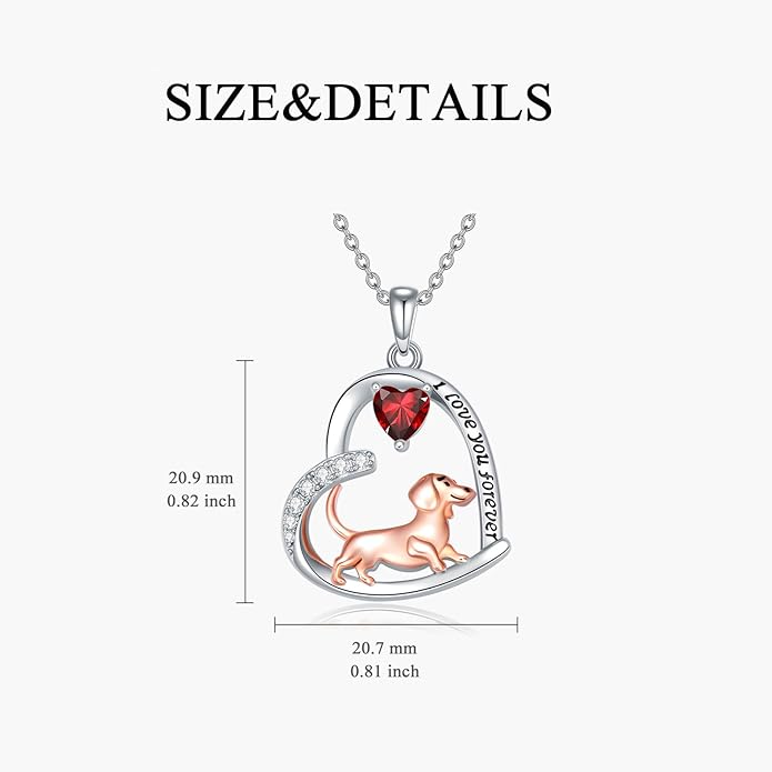 Dachshund Necklace 925 Sterling Silver Dachshund Birthstone Pendant Cute Animal Puppy Dog Dachshund Jewelry Gifts for Women Dachshund Lover