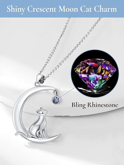 SILVERCUTE Cat Necklaces for Cat Lovers Sterling Silver Womens Jewelry S925 Kitten Pendant Cat Collarbone Necklace