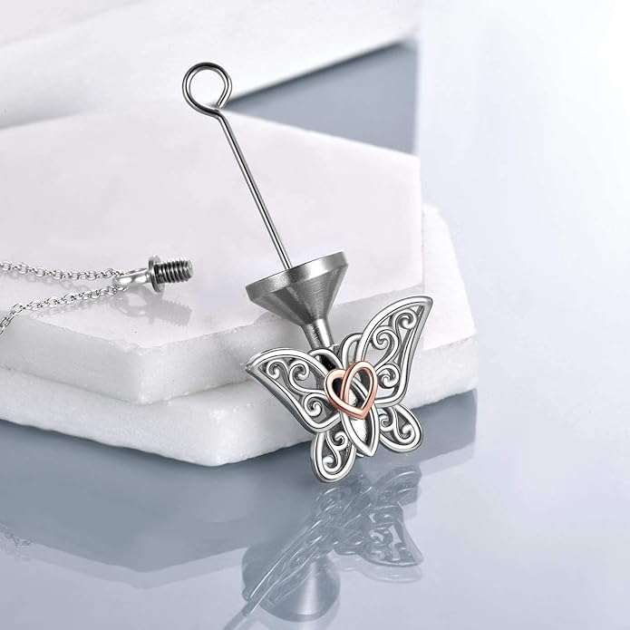 Butterfly/Dragonfly Urn Necklace for Ashes 925 Sterling Silver Celtic Knot Butterfly/Dragonfly Pendant Cremation Keepsake Necklace for Women Jewelry