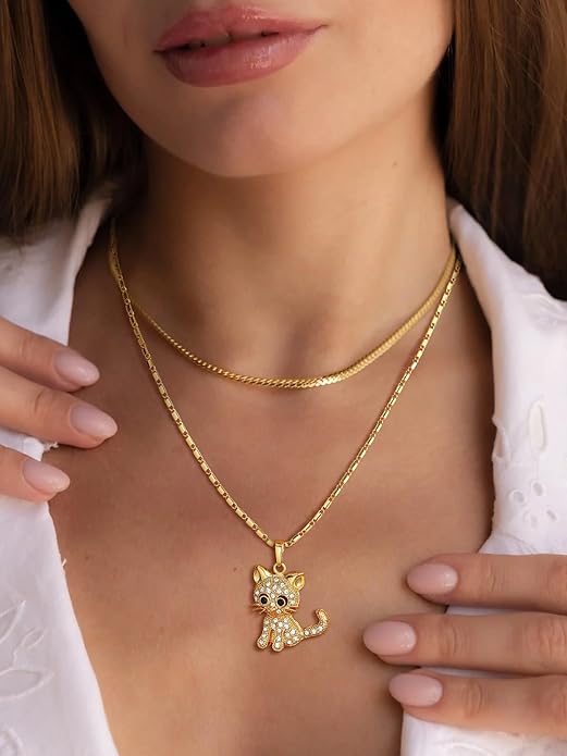 U7 Cat Pendant Necklace for Women Stainless Steel Cute Kitty Cat Jewelry Gift