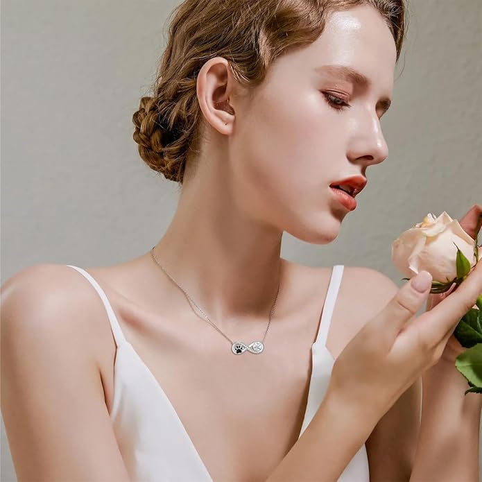Butterfly Daisy Urn Pet Urn Necklace for Ashes 925 Sterling Silver Cylinder Container Infinity Dog Cat Paw Print Cremation Keepsake Memorial Necklace Pendant Jewelry Gifts for Women