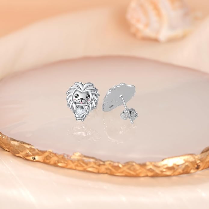 Sterling Silver Cat / Cow / Pig / Bunny / Squirrel / Giraffe / Highland Cow / Lion / Chicken / Ladybug / Star / Moon Stud Earrings for Women Cute Animal Post Earrings Hypoallergenic Animal Jewelry Gift for Teens Girls
