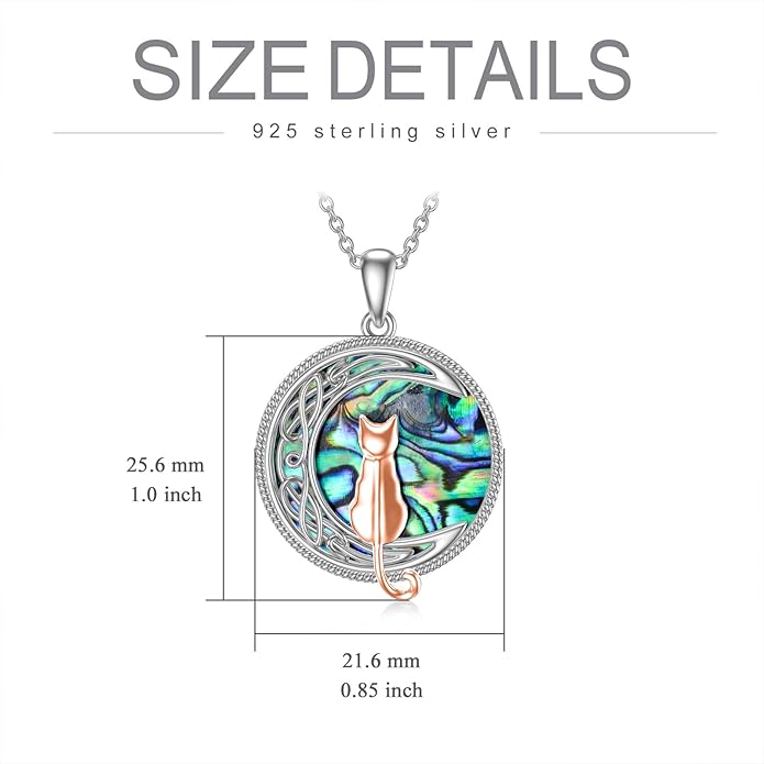 TOUPOP Cat Necklace Sterling Silver Abalone Shell Celtic Cat on the Moon with Abalone Shell Birthday Christmas Jewelry Gifts for Women
