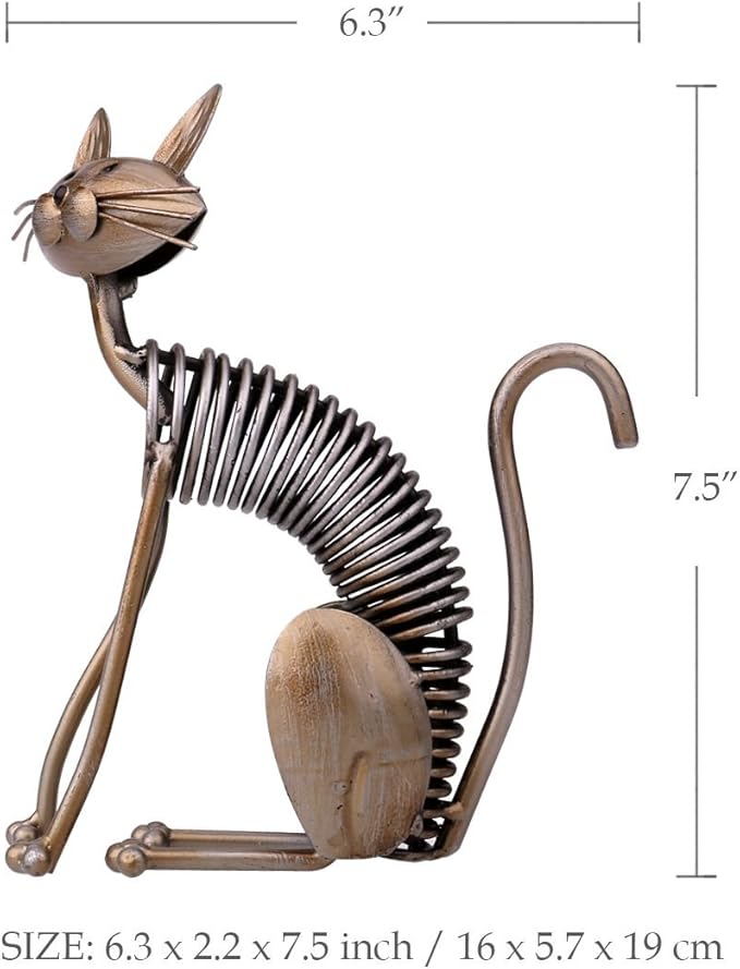 Tooarts Metal Sculpture Iron Art Cat Spring Handicraft Crafting Home Decoration Furnishing Craft