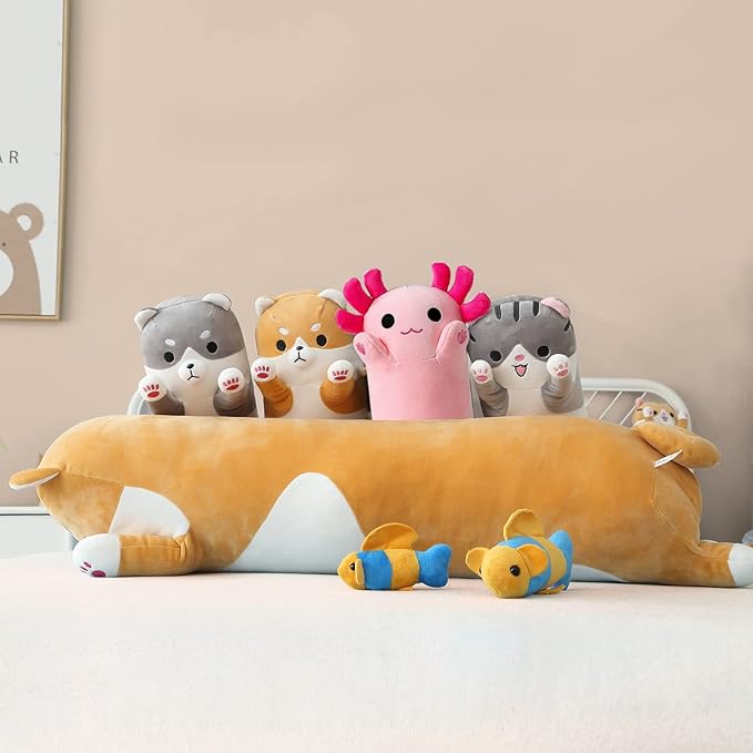 PEACH CAT Pink Long Axolotl Plush Pillow Toy Cute Axolotl Stuffed Animal for Girls and Boys 19.6"