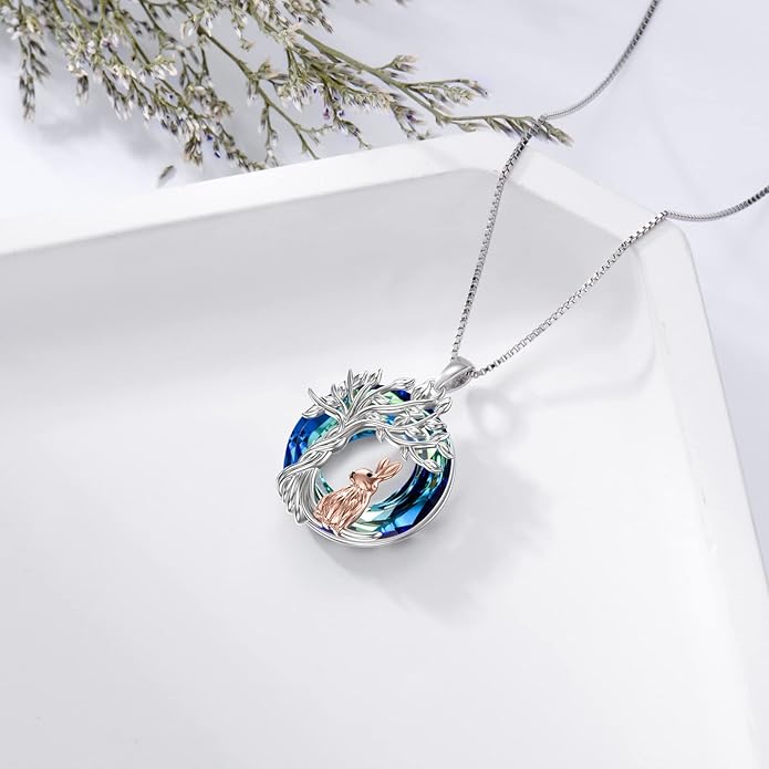 TOUPOP Tree of Life Animal Necklace 925 Sterling Silver Crystal/Abalone Shell Animal Pendant Jewelry Birthday Mothers Day Gifts for Women Mom Wife Her