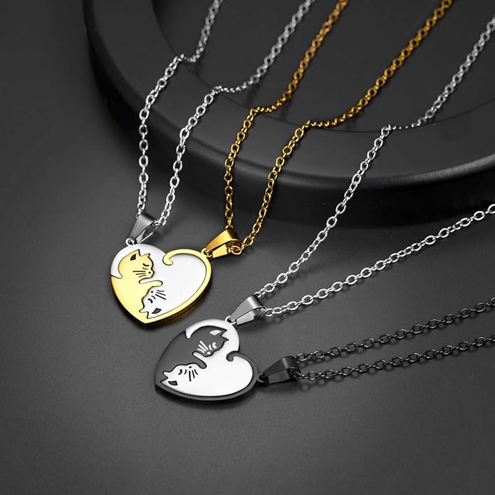 U7 Cat Pendant Necklace for Women Stainless Steel Cute Kitty Cat Jewelry Gift