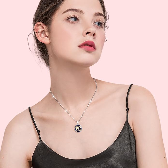 Alphm Egyptian Jewelry for Women 925 Sterling Silver Bastet Goddess/Eye of Horus Pendant Necklace Ancient Egyptian Jewelry Present