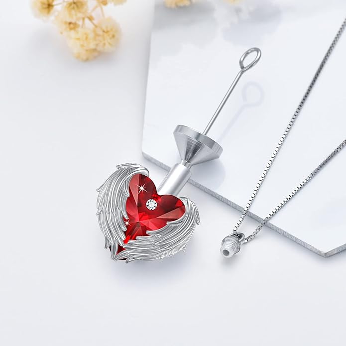 Animal Crystal Urn Necklace For Ashes Sterling Silver Butterfly Dragonfly Bee Phoenix Peacock Hummingbird Fox Angel Wing Pentagram Pentacle Cremation Necklace Heart Teardrop Urn Holder Necklaces For Women Memorial Jewelry