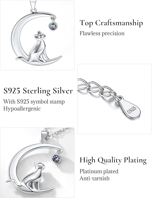 SILVERCUTE Cat Necklaces for Cat Lovers Sterling Silver Womens Jewelry S925 Kitten Pendant Cat Collarbone Necklace