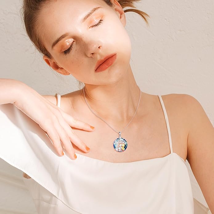YAFEINI Animal Necklace Sterling Silver Moonstone/Turquoise/Abalone Shellfish Pendant Animal Necklace Cute Animal Jewelry Birthday Gifts Woman