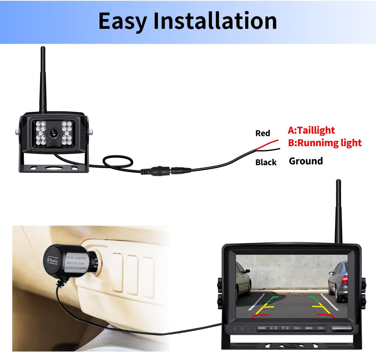 Digital Wireless Backup Camera System Kit, IP69 Waterproof Wireless Rear View Camera + 7โโ LCD Wireless Reverse Monitor for RV/Truck/Trailer/Bus/Camper/5th Wheel (W01-7 inch)