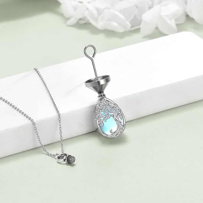 Tree of Life Urn Necklaces for Ashes 925 Sterling Silver Tree of Life Crystal Cremation Jewelry for Ashes Memory Jewelry for Women Men