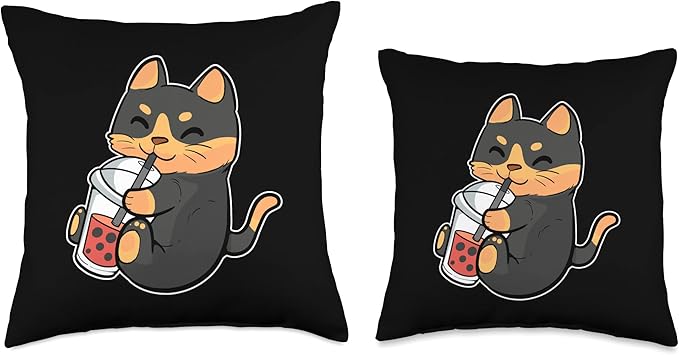 Cat Lover Bubble Tea Anime Figure Boba Milk Manga Merch Throw Pillow