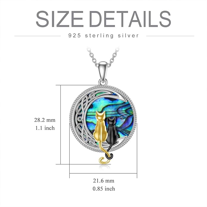 TOUPOP Cat Necklace Sterling Silver Abalone Shell Celtic Cat on the Moon with Abalone Shell Birthday Christmas Jewelry Gifts for Women