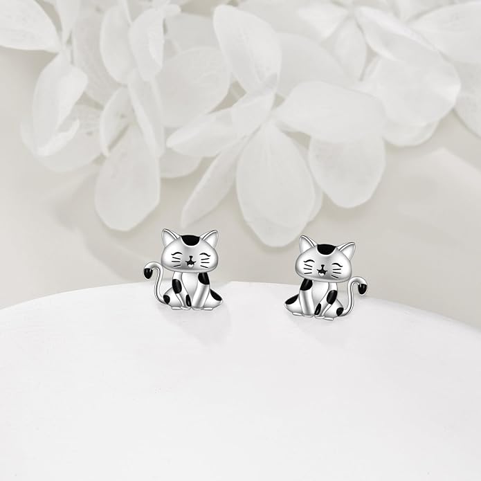 Sterling Silver Cat / Cow / Pig / Bunny / Squirrel / Giraffe / Highland Cow / Lion / Chicken / Ladybug / Star / Moon Stud Earrings for Women Cute Animal Post Earrings Hypoallergenic Animal Jewelry Gift for Teens Girls