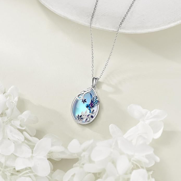 KQF Dragonfly/Butterlfy/Cat/Jellyfish/Bunny/Axolotl/Bee/Mermaid/Hummingbird/Elephant Necklace for Women Sterling Silver Moonstone Pendant Necklace Dragonfly Jewelry Gifts for Women