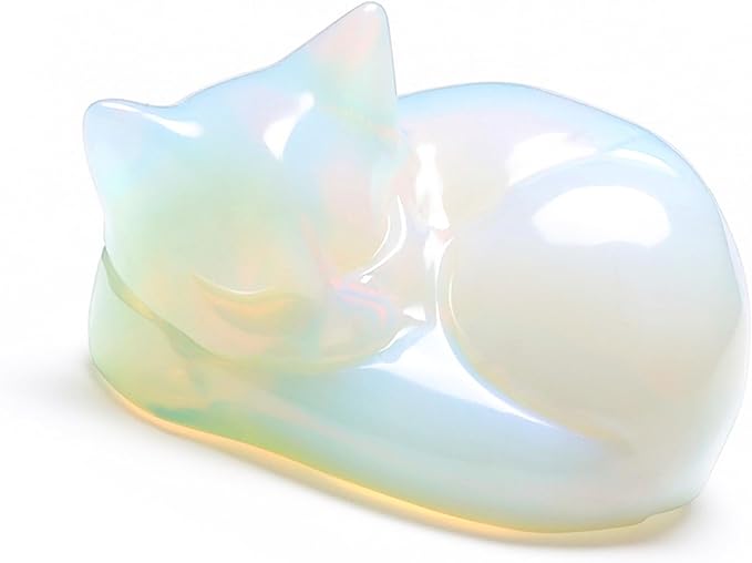 Top Plaza 1.6" Opalite Cat Crystal Statue Cute Sleeping Cat Figurine Polished Carved Gemstones Sculpture Home Office Desk Decor Balancing Meditation Crystal Gifts for Women Cats Lover