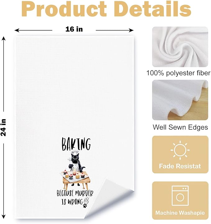 Funny Black Cat Baker Kitchen Towels, Cat Lover Mom Lady Gifts, Humorous Tea Towels for Baking, Gifts for Baking Lovers Decorative Dish Hand Towels for Kitchen, 16x24 Inches