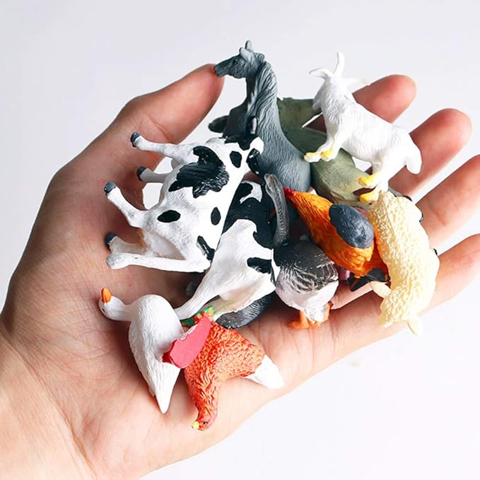 SIENON 12Pcs Mini Farm Animal Figurines, Plastic Realistic Cattle Barn Figures Toys, Miniature Farm Cake Topper Educational Learning Playset for Kids Toddlers