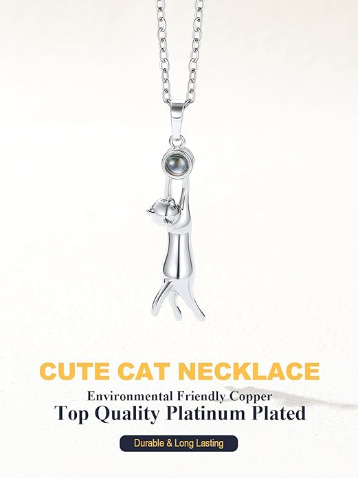 U7 Cat Pendant Necklace for Women Stainless Steel Cute Kitty Cat Jewelry Gift