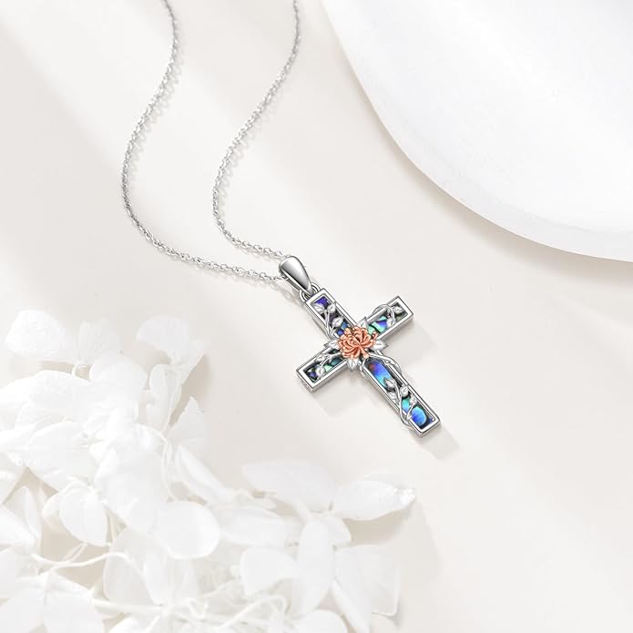 YFN Cross Necklace Sterling Silver Religious Cross Pendant Jewelry Christian Gifts for Women Men