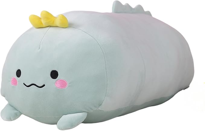 TemBe 23.6 inch Cute Large Dinosaur Plush Stuffed Animal Pillow, Very Soft Squish Mellow Hugging Toy Gifts for Bedding, Kids Sleeping Cute Pillow (Green Dinosaur)
