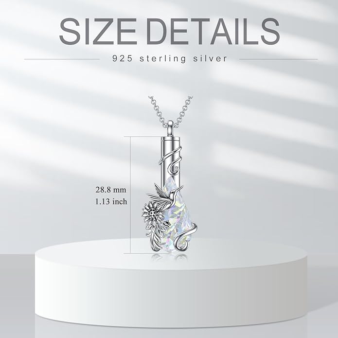 Animal Crystal Urn Necklace For Ashes Sterling Silver Butterfly Dragonfly Bee Phoenix Peacock Hummingbird Fox Angel Wing Pentagram Pentacle Cremation Necklace Heart Teardrop Urn Holder Necklaces For Women Memorial Jewelry