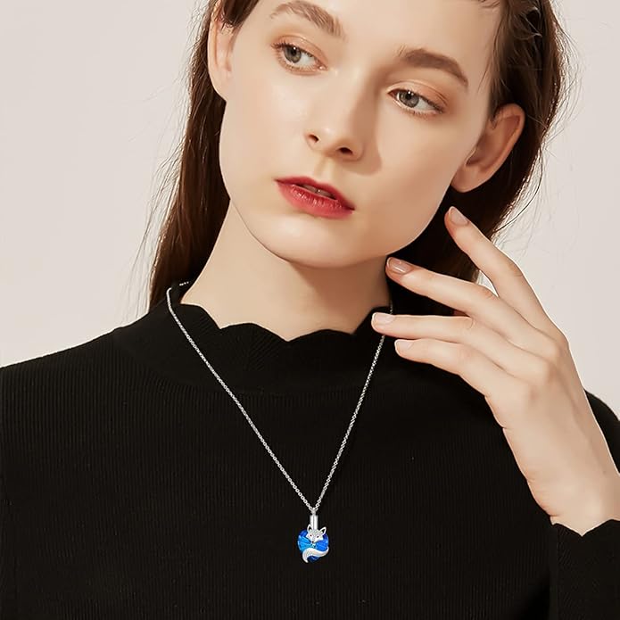 Animal Crystal Urn Necklace For Ashes Sterling Silver Butterfly Dragonfly Bee Phoenix Peacock Hummingbird Fox Angel Wing Pentagram Pentacle Cremation Necklace Heart Teardrop Urn Holder Necklaces For Women Memorial Jewelry