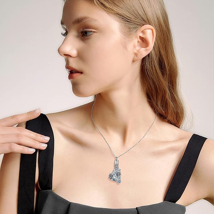 Animal Crystal Urn Necklace For Ashes Sterling Silver Butterfly Dragonfly Bee Phoenix Peacock Hummingbird Fox Angel Wing Pentagram Pentacle Cremation Necklace Heart Teardrop Urn Holder Necklaces For Women Memorial Jewelry