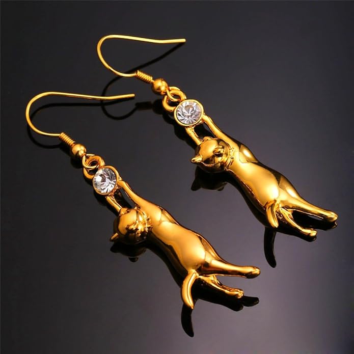 U7 Cute Cat Ear Pendant Platinum/18K Gold Plated Drop Earrings With Rhinestone