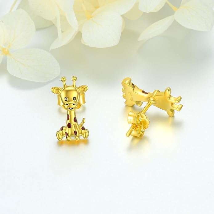 Sterling Silver Cat / Cow / Pig / Bunny / Squirrel / Giraffe / Highland Cow / Lion / Chicken / Ladybug / Star / Moon Stud Earrings for Women Cute Animal Post Earrings Hypoallergenic Animal Jewelry Gift for Teens Girls