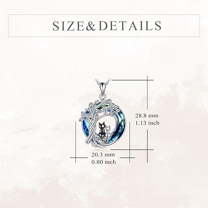 Tree of Life Necklace Sterling Silver Sister Pendant Blue Crystal Jewelry Gift for Women