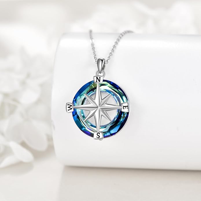 Turtle/Black Cat/Compass Necklace Sterling Silver Crystal Pendant Necklaces Cute Animal Jewerly for Women Mom